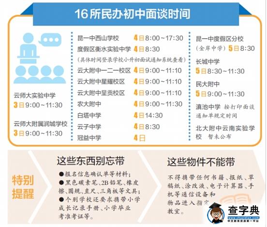 昆明民辦初中小升初面試時間 錄取名單將于下周公布1