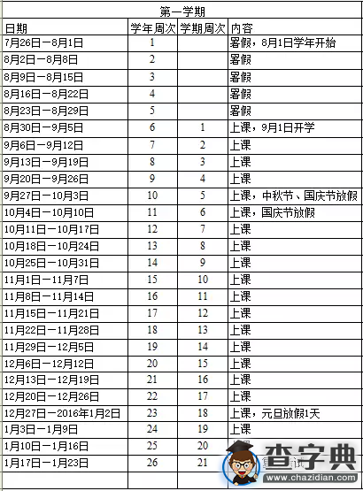 2015-2016學年廣州中小學學校校歷放假時間安排1