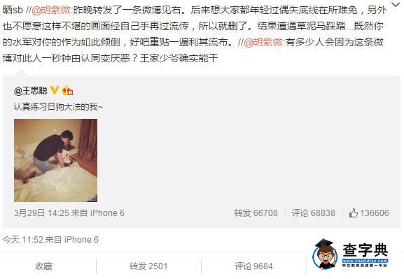 央視主播胡紫微怒斥王思聰騎狗 遭粗口回應1