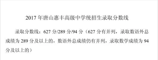 2017河北唐山中考:多所高中錄取分數線出爐2